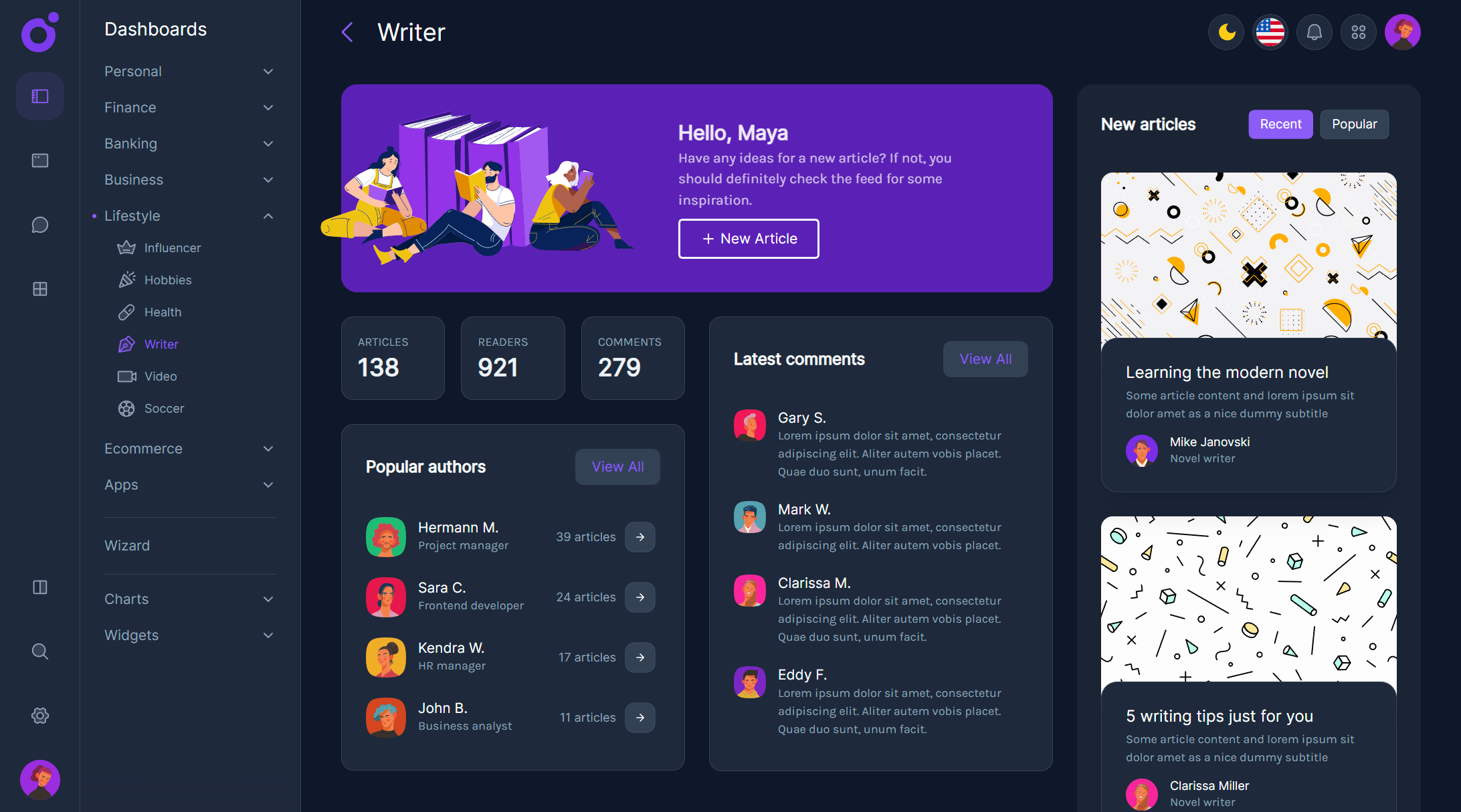 Tairo - Writer dashboard