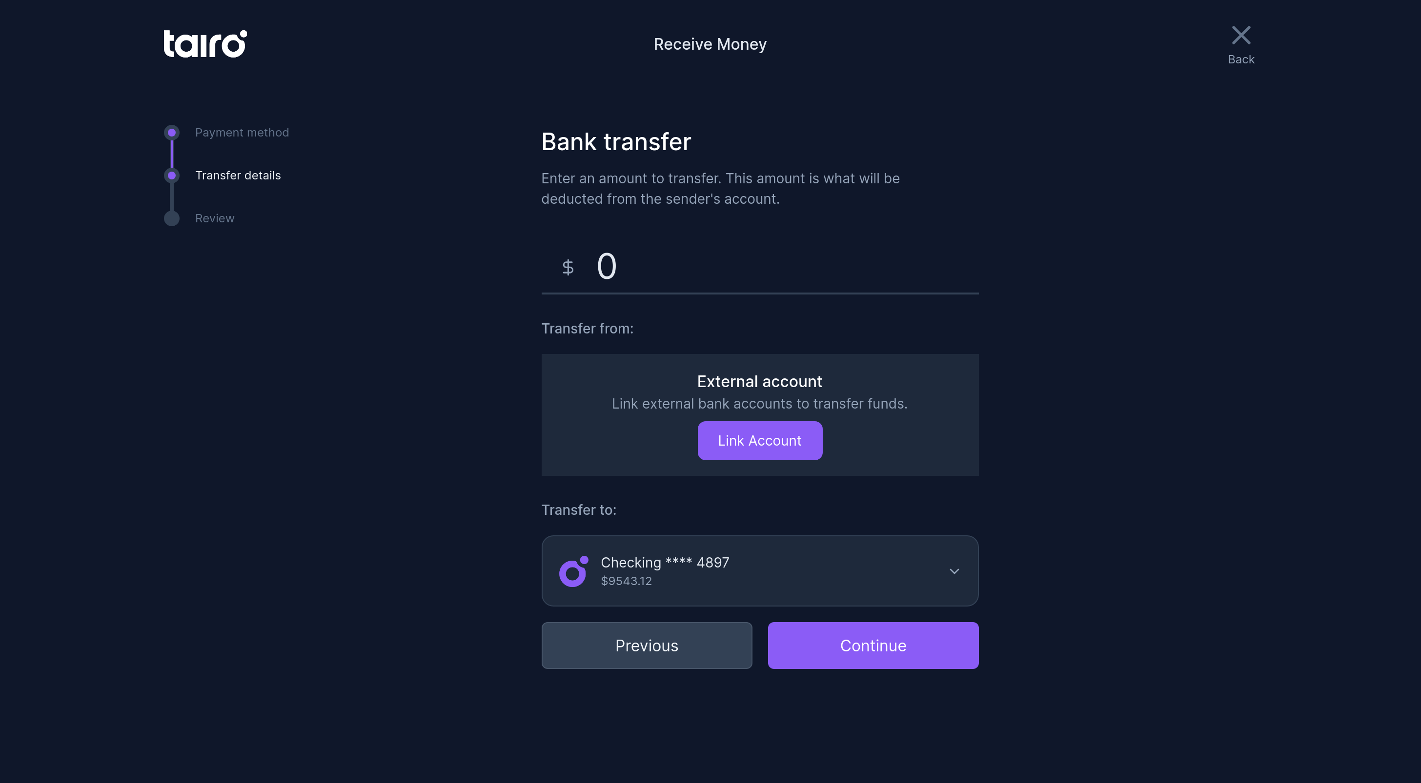 Tairo - Receive - Step 2