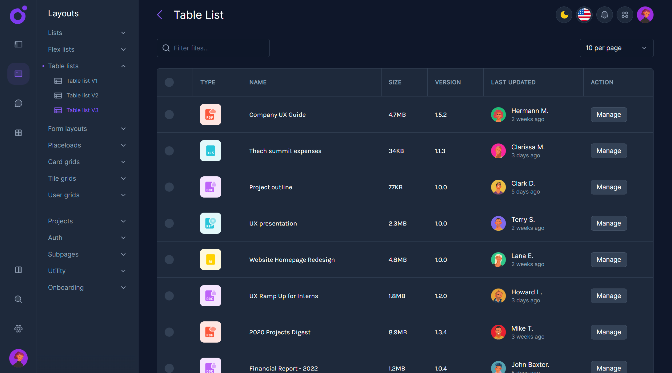 Tairo - Table list 3